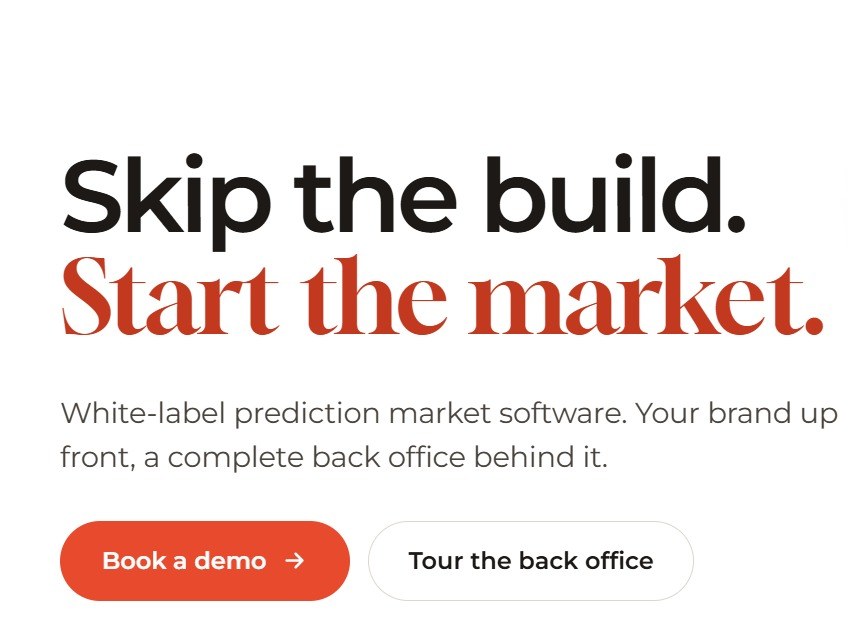 Ajewa website: Skip the build. Start the market. White-label prediction market software. Your brand up front, a complete back office behind it.